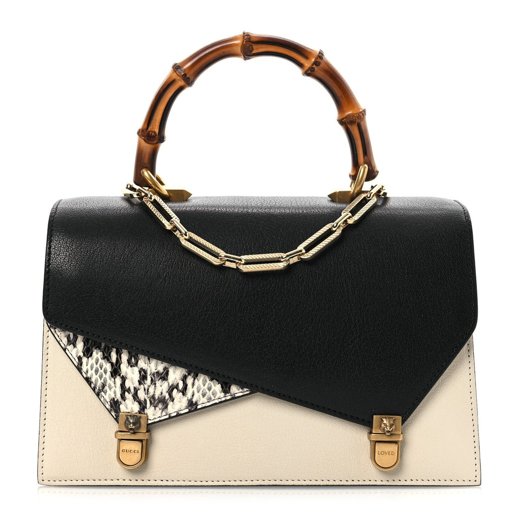 Calfskin Snakeskin Medium Ottilia Top Handle Bag  White Black