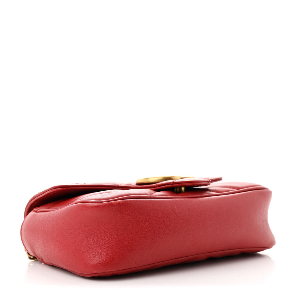 Calfskin Matelasse Super Mini GG Marmont Shoulder Bag Hibiscus Red