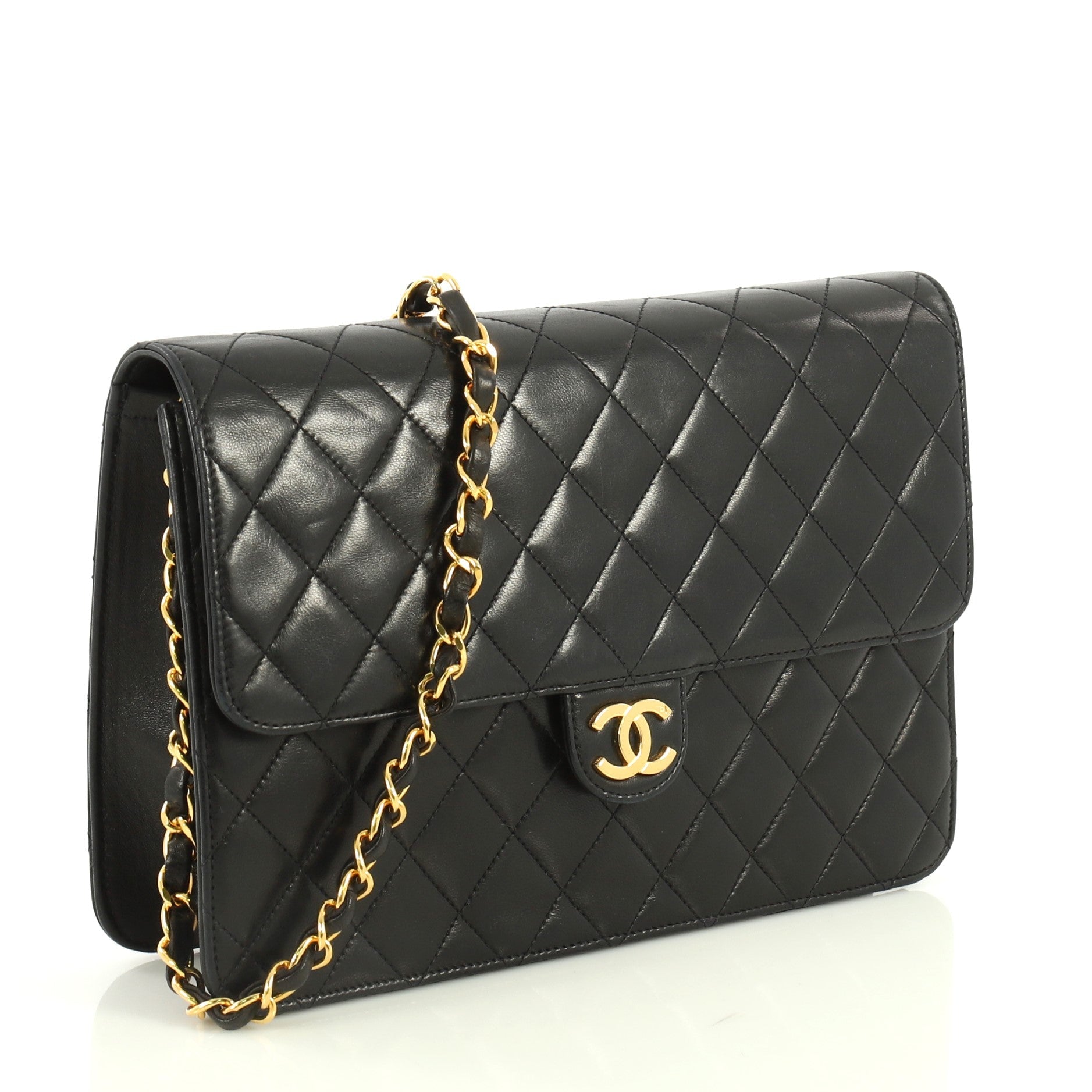 Vintage Clutch with Chain Quilted Leather Medium