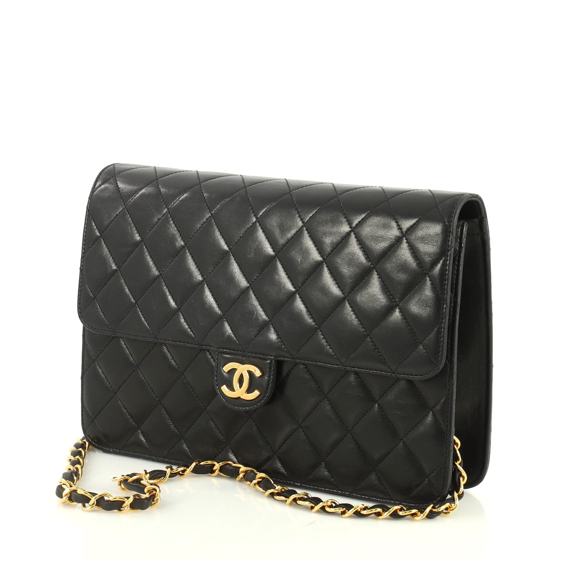 Vintage Clutch with Chain Quilted Leather Medium