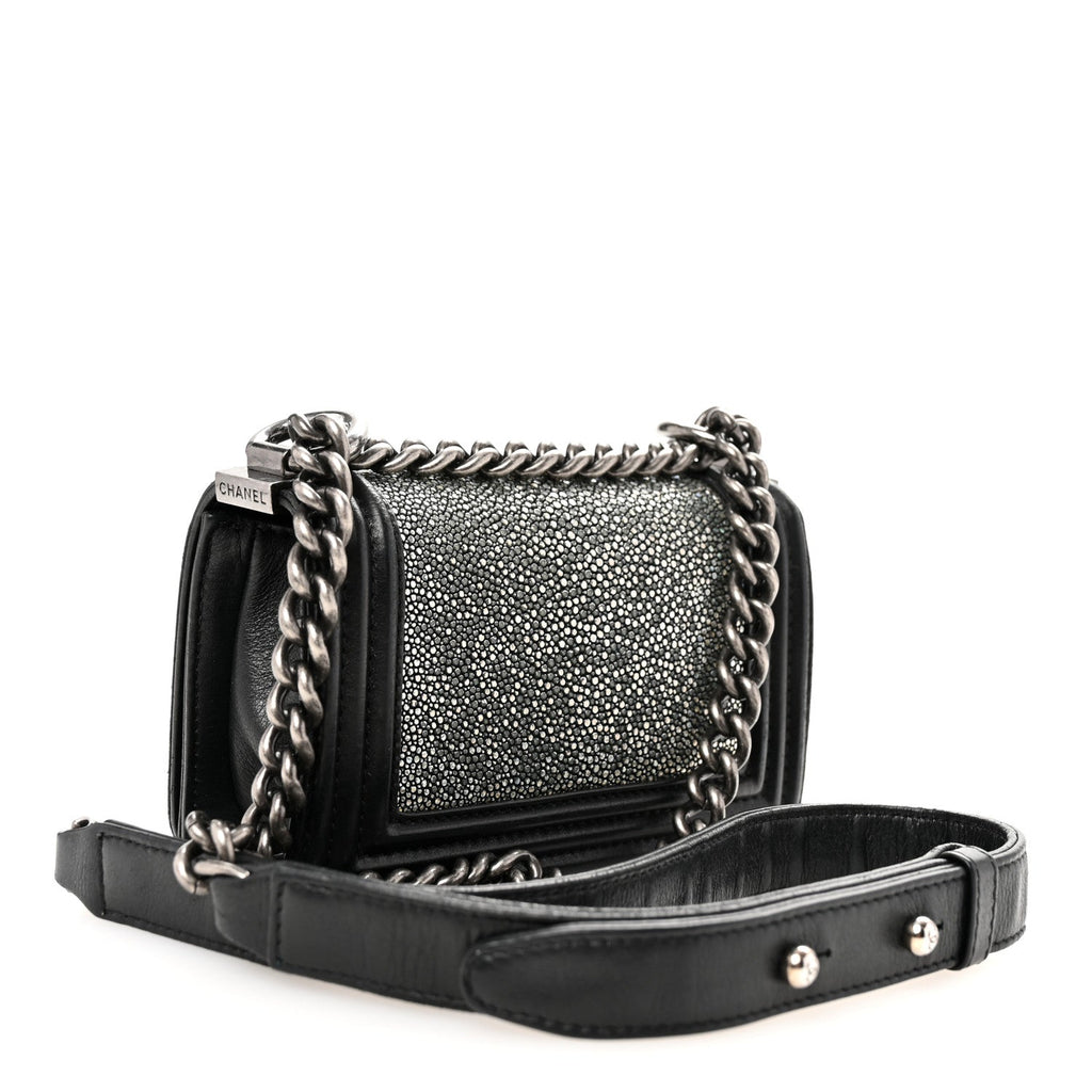 Galuchat Stingray Mini Boy Flap Black Silver