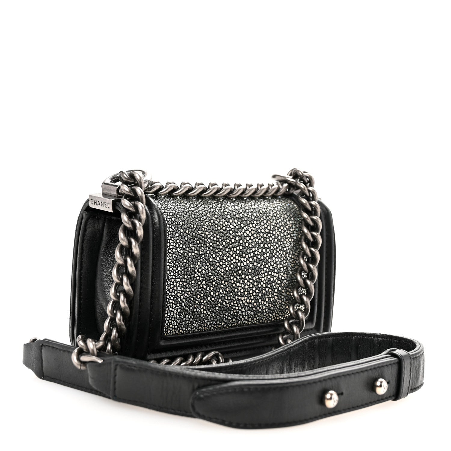Galuchat Stingray Mini Boy Flap Black Silver