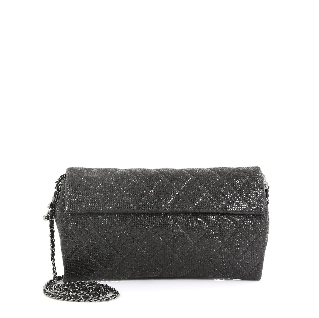 Chain Clutch Quilted Glittered Calfskin