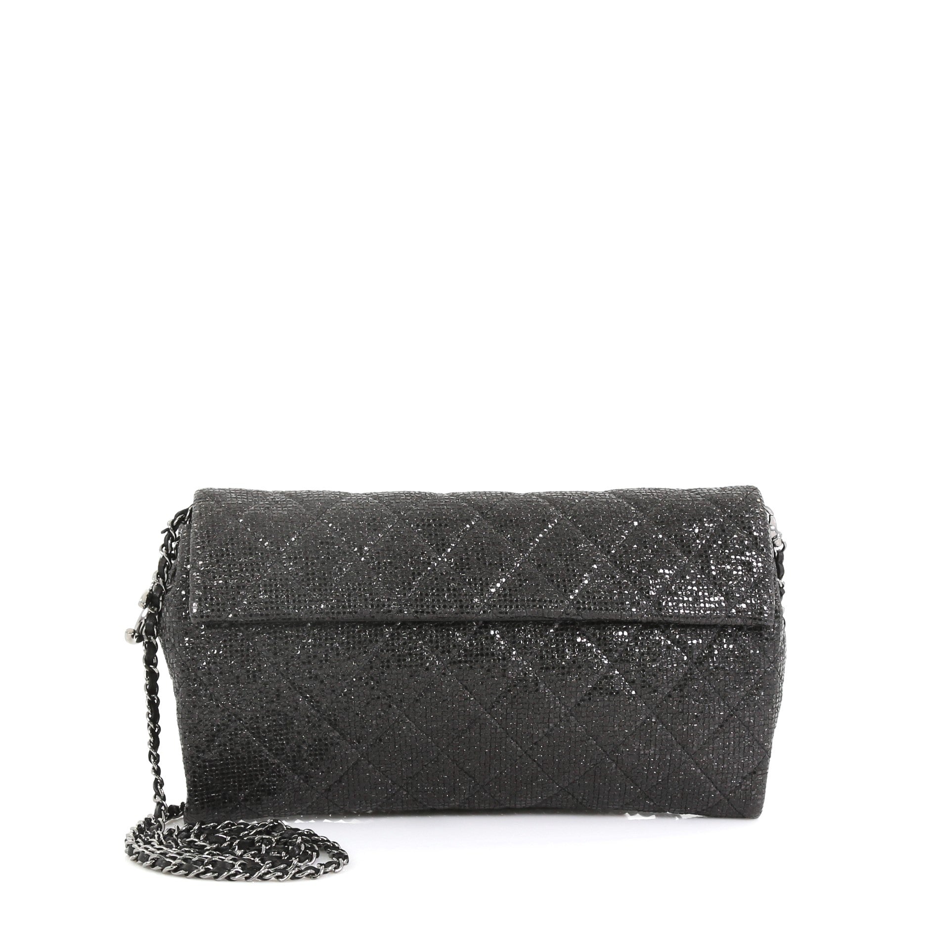 Chain Clutch Quilted Glittered Calfskin