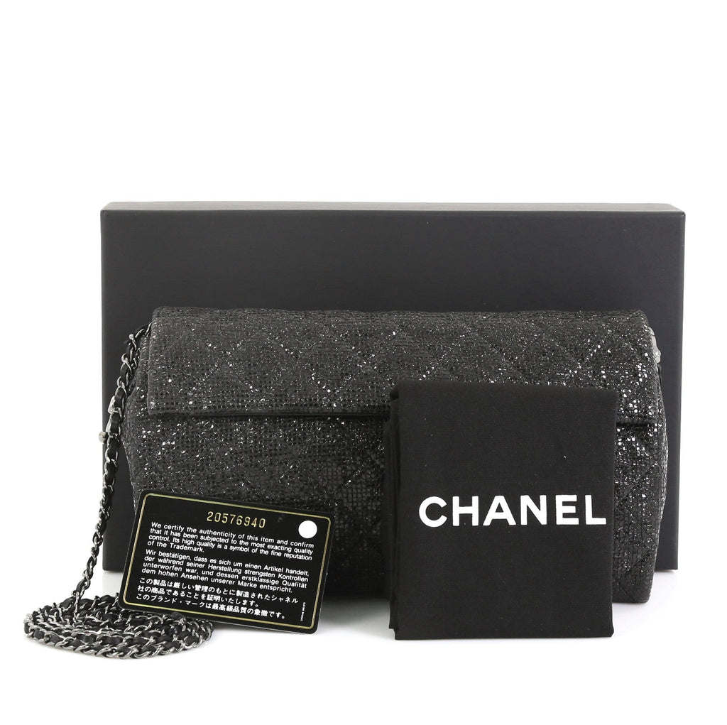 Chain Clutch Quilted Glittered Calfskin