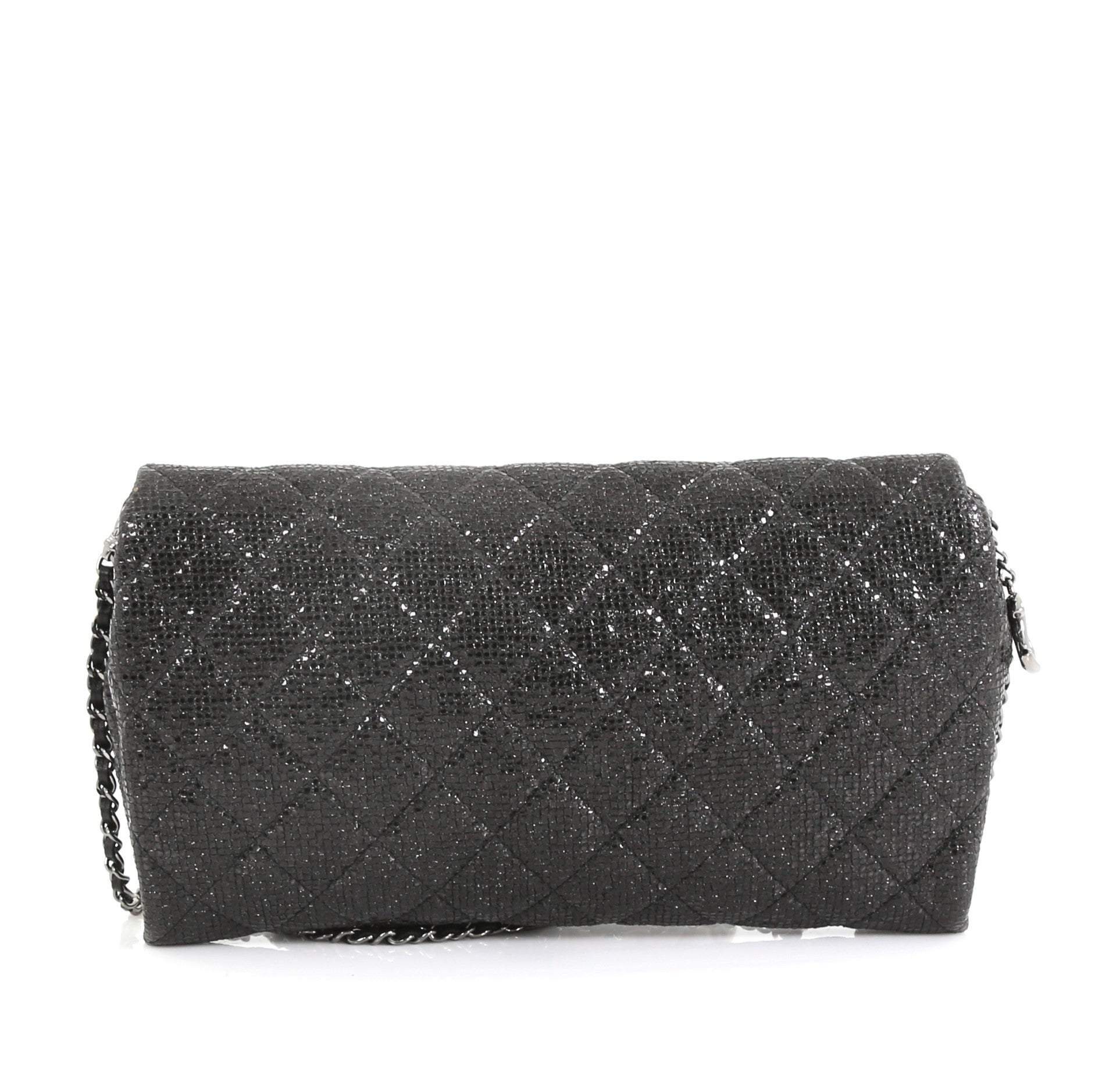 Chain Clutch Quilted Glittered Calfskin