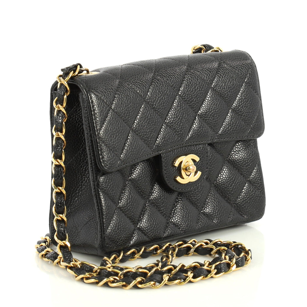 Vintage Square Classic Single Flap Bag Quilted Caviar Mini