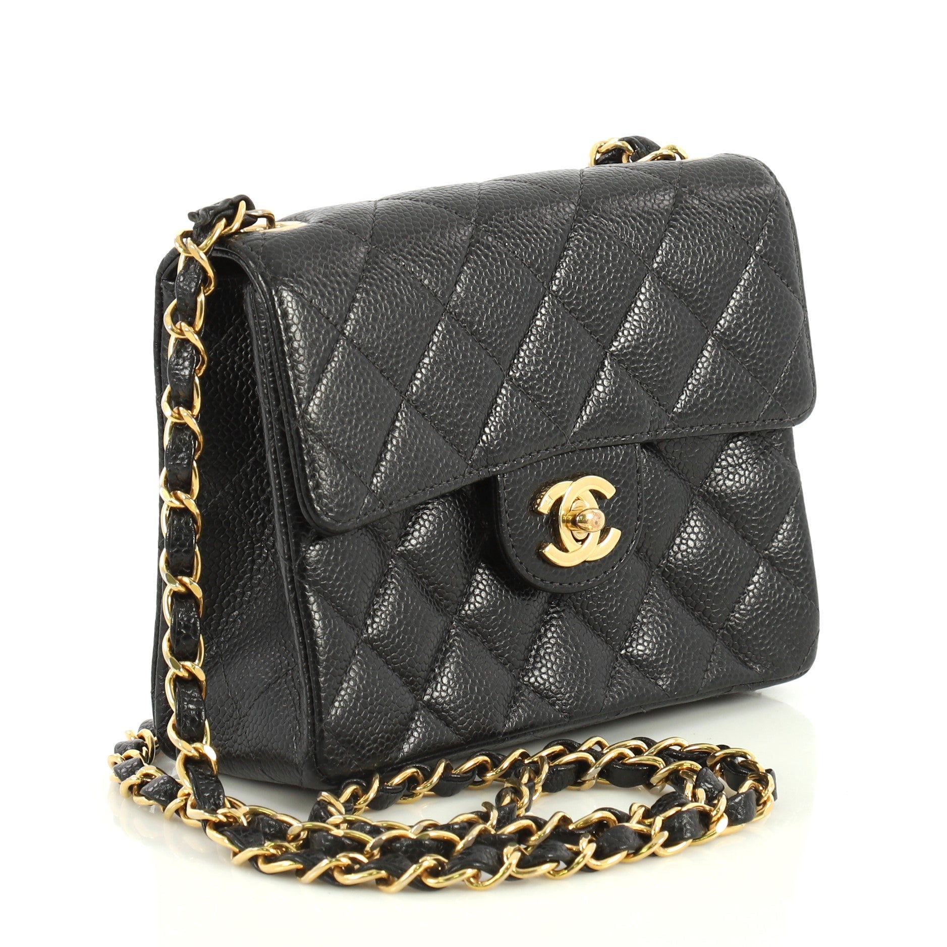 Vintage Square Classic Single Flap Bag Quilted Caviar Mini