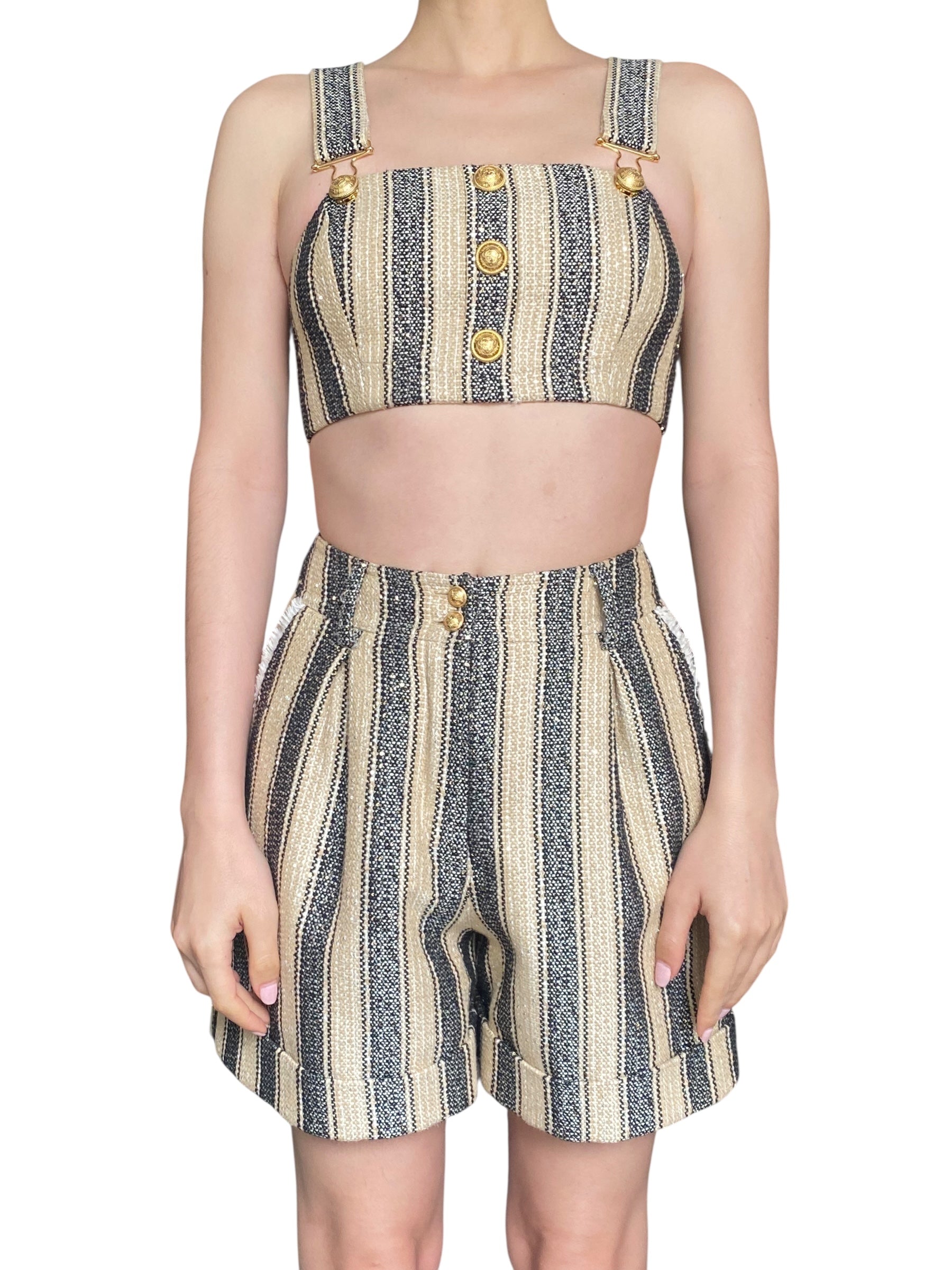 Balmain Raffia Stripe High Waisted Shorts - 36 / XS