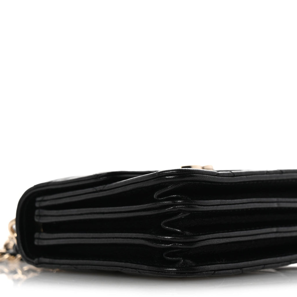 Lambskin Quilted Top Handle Flap Clutch With Chain Black