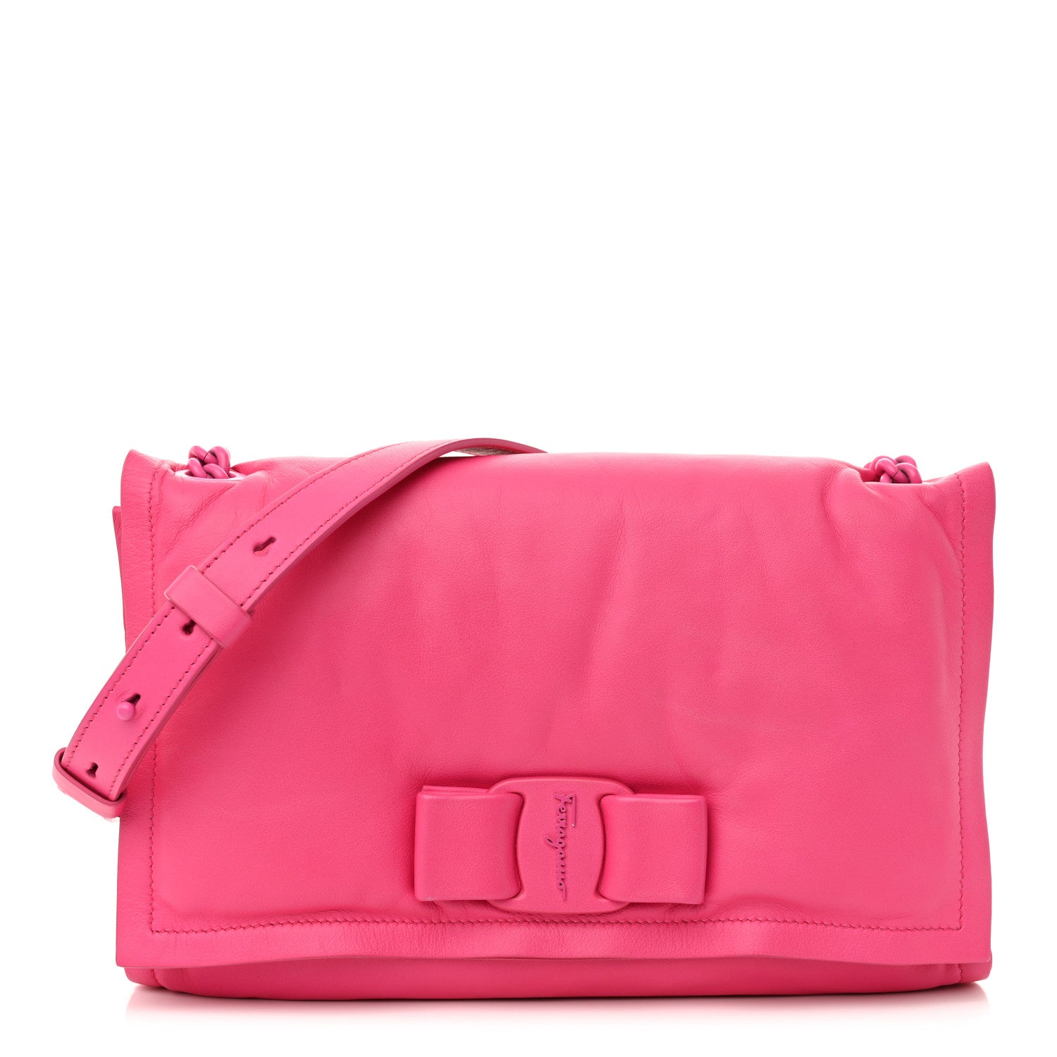 Calfskin Small Viva Bow Shoulder Bag Hot Pink