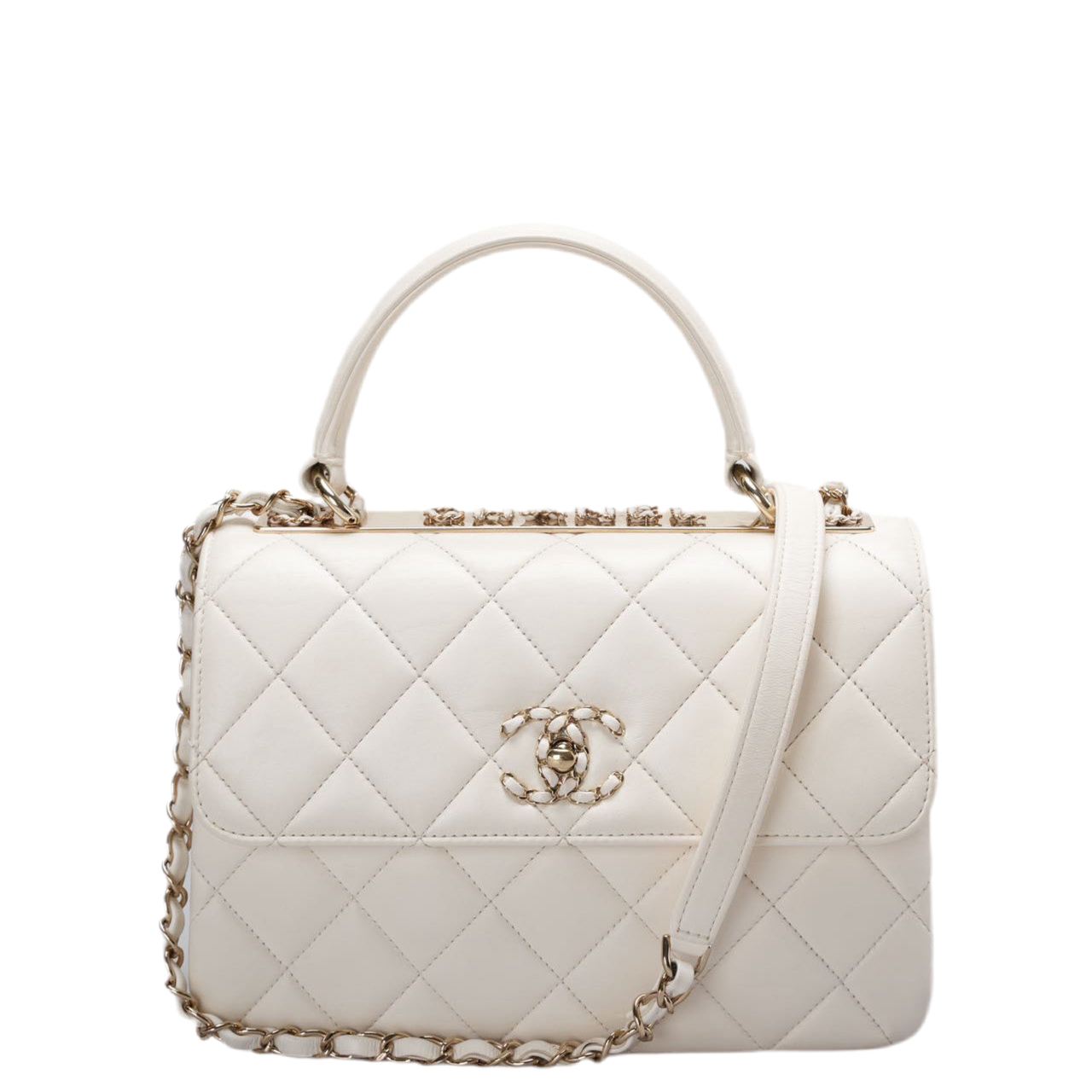 Chanel White Trendy CC Bag In Lambskin Leather With Top Handle In Small Size