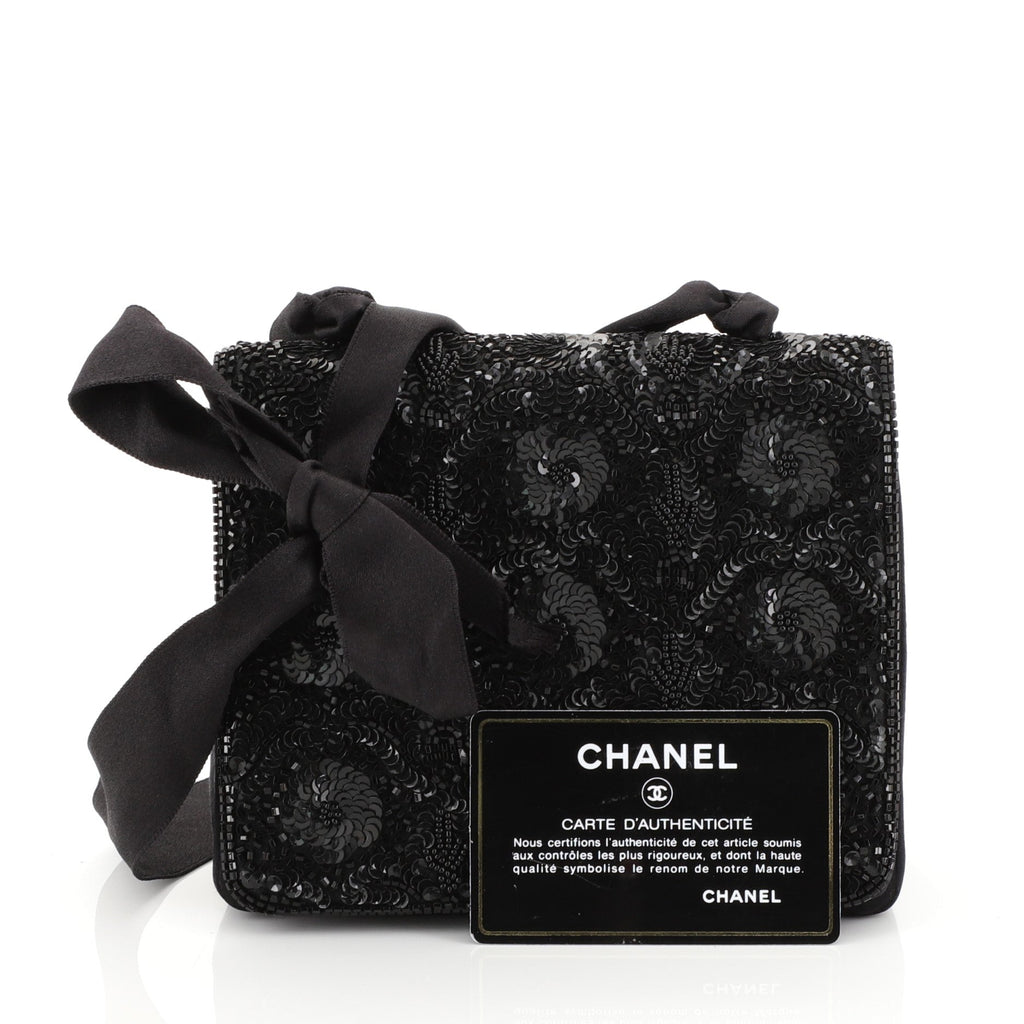 Vintage Evening Flap Bag Sequin Embellished Satin Mini