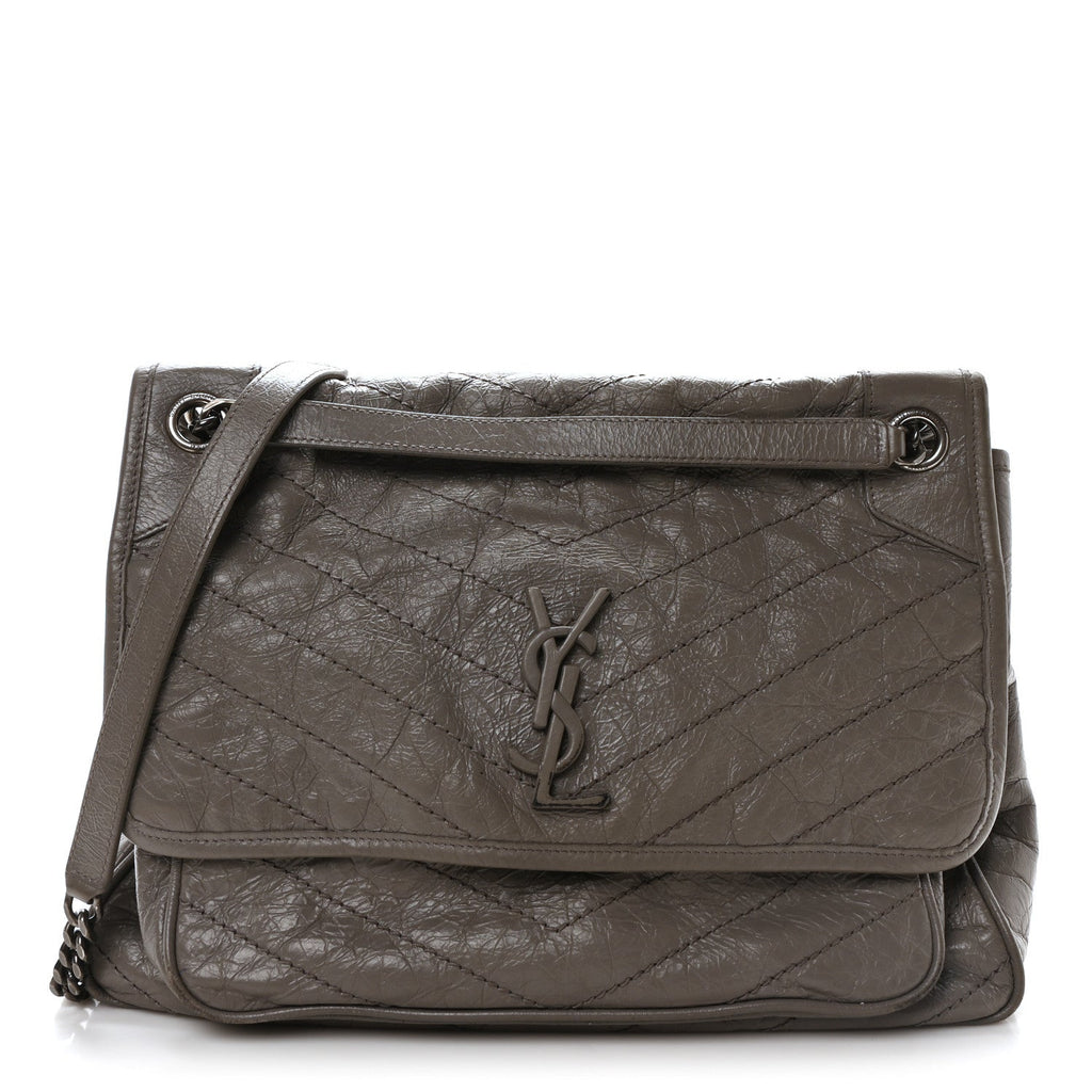 Crinkled Calfskin Matelasse Monogram Large Niki Chain Satchel Fog