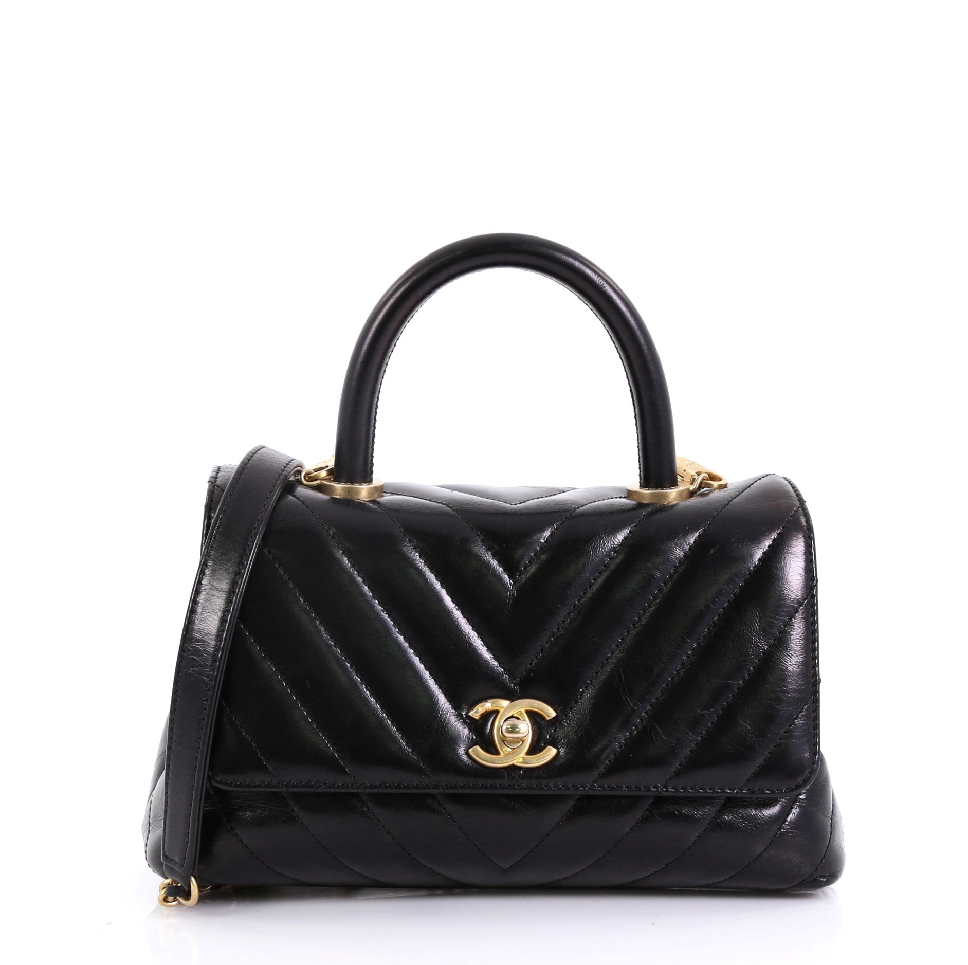 Coco Top Handle Bag Chevron Calfskin Mini