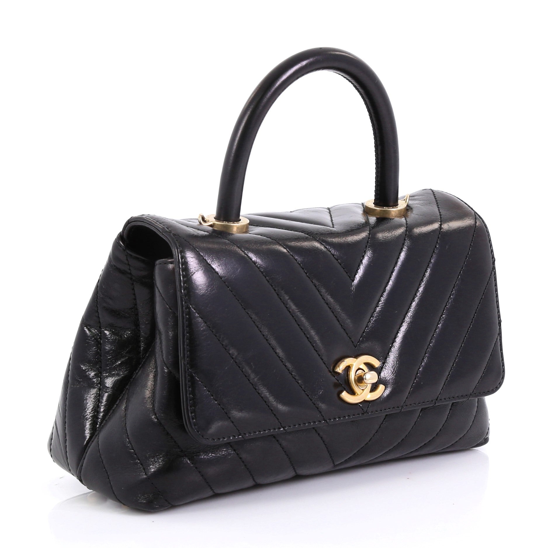 Coco Top Handle Bag Chevron Calfskin Mini