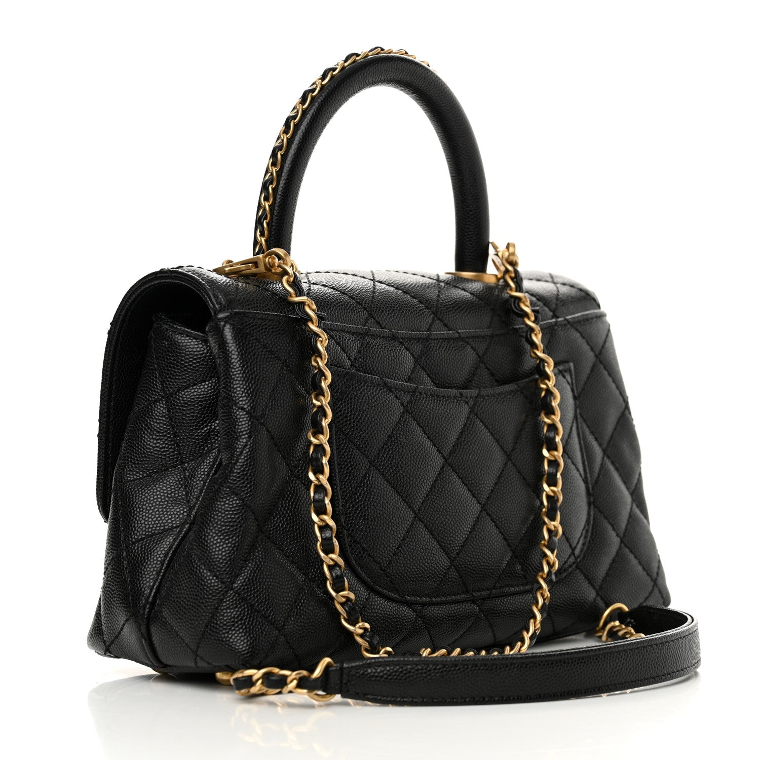 Caviar Quilted Mini Coco Chain Handle Flap Black