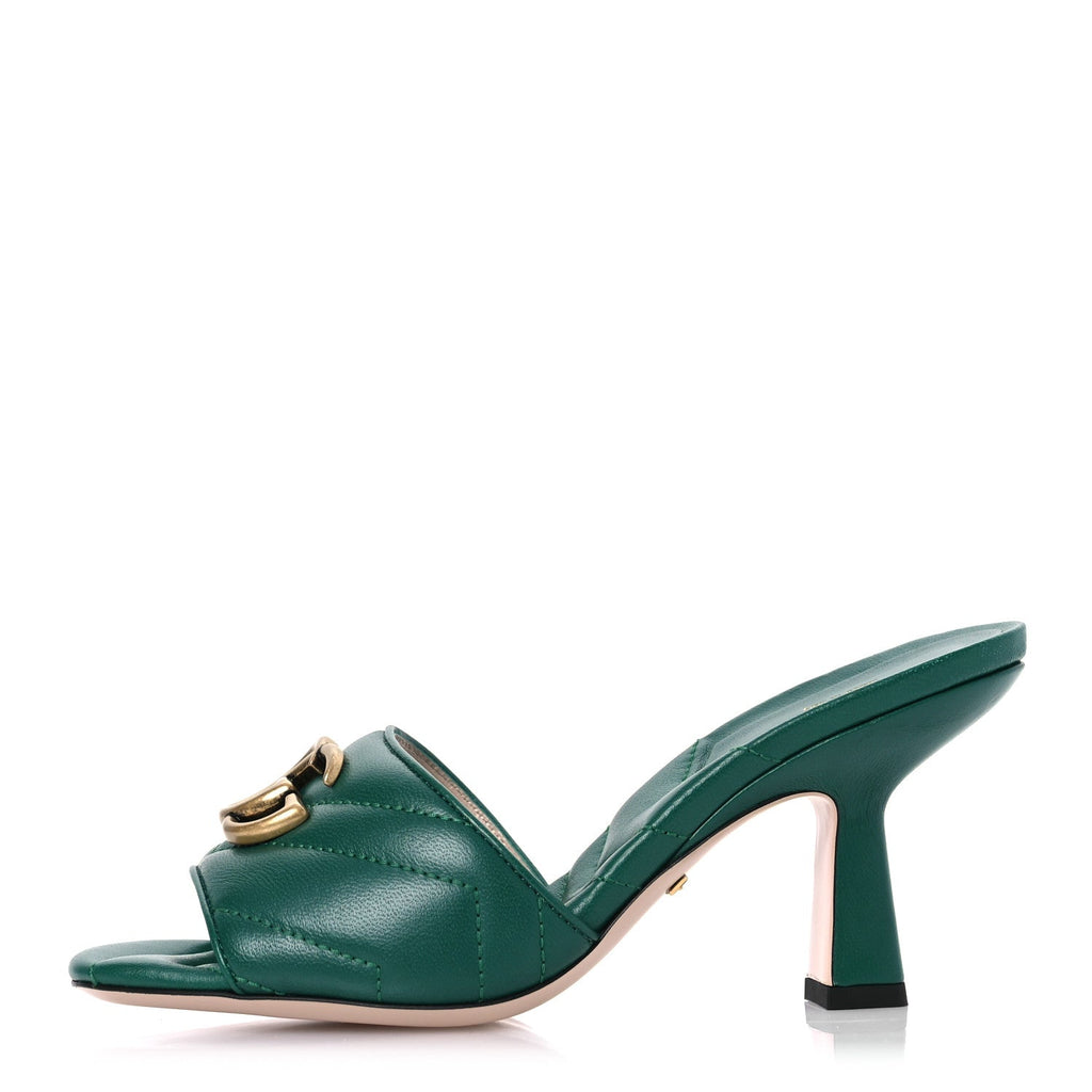 Nappa Matelasse GG Marmont 75mm Slide Sandals 35 Emerald