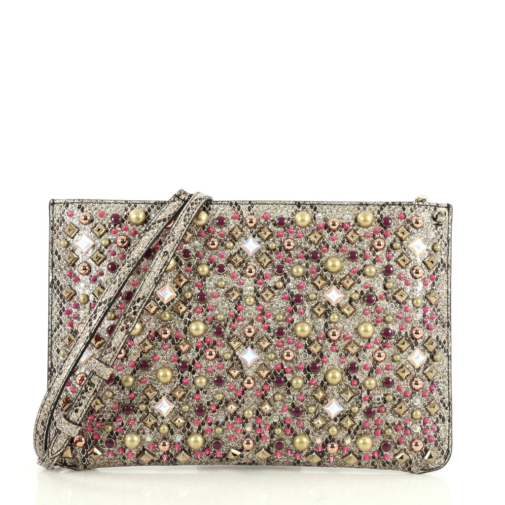 Loubiclutch Spiked Python Embossed Leather