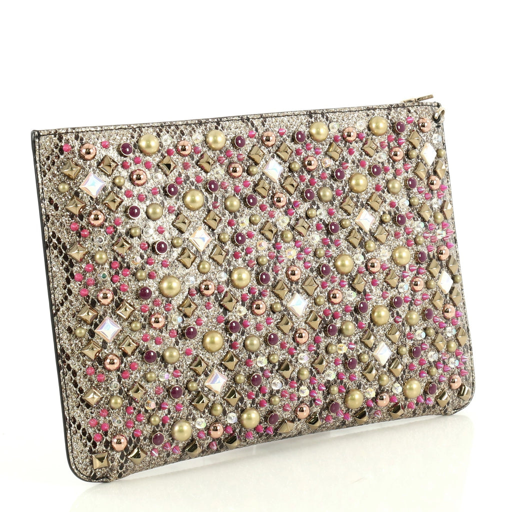 Loubiclutch Spiked Python Embossed Leather