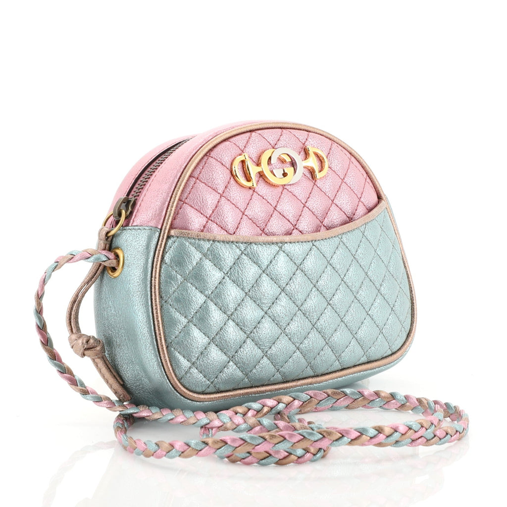 Camera Shoulder Bag Quilted Laminated Leather Mini