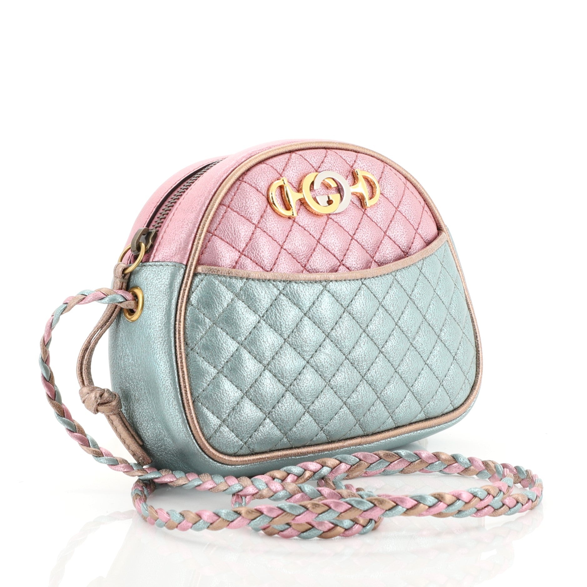Camera Shoulder Bag Quilted Laminated Leather Mini