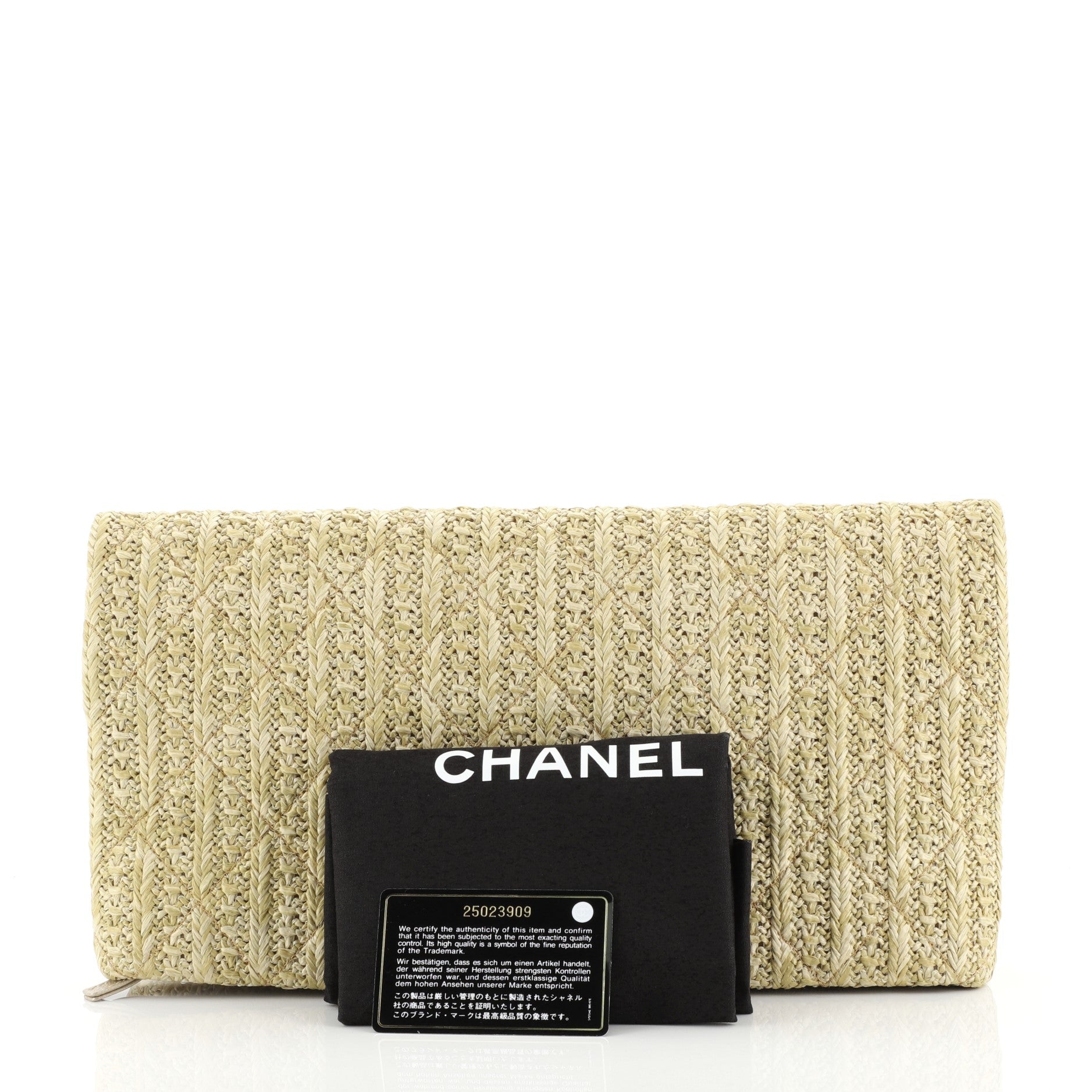 CC Clutch Quilted Woven Raffia Medium