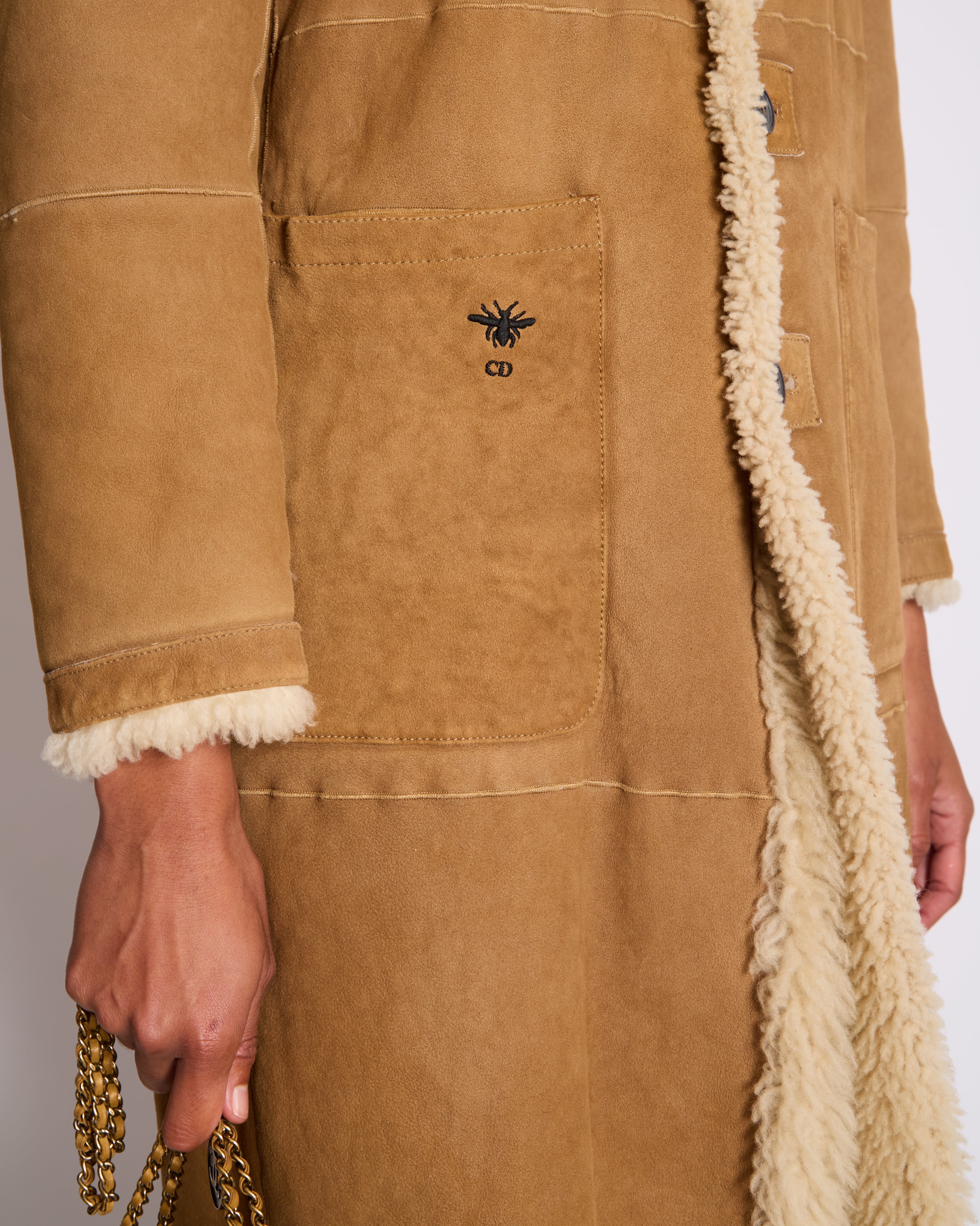 Christian Dior Beige and Cream Shearling Reversible Coat with CD Logo Detail Size FR 38 (UK 10)