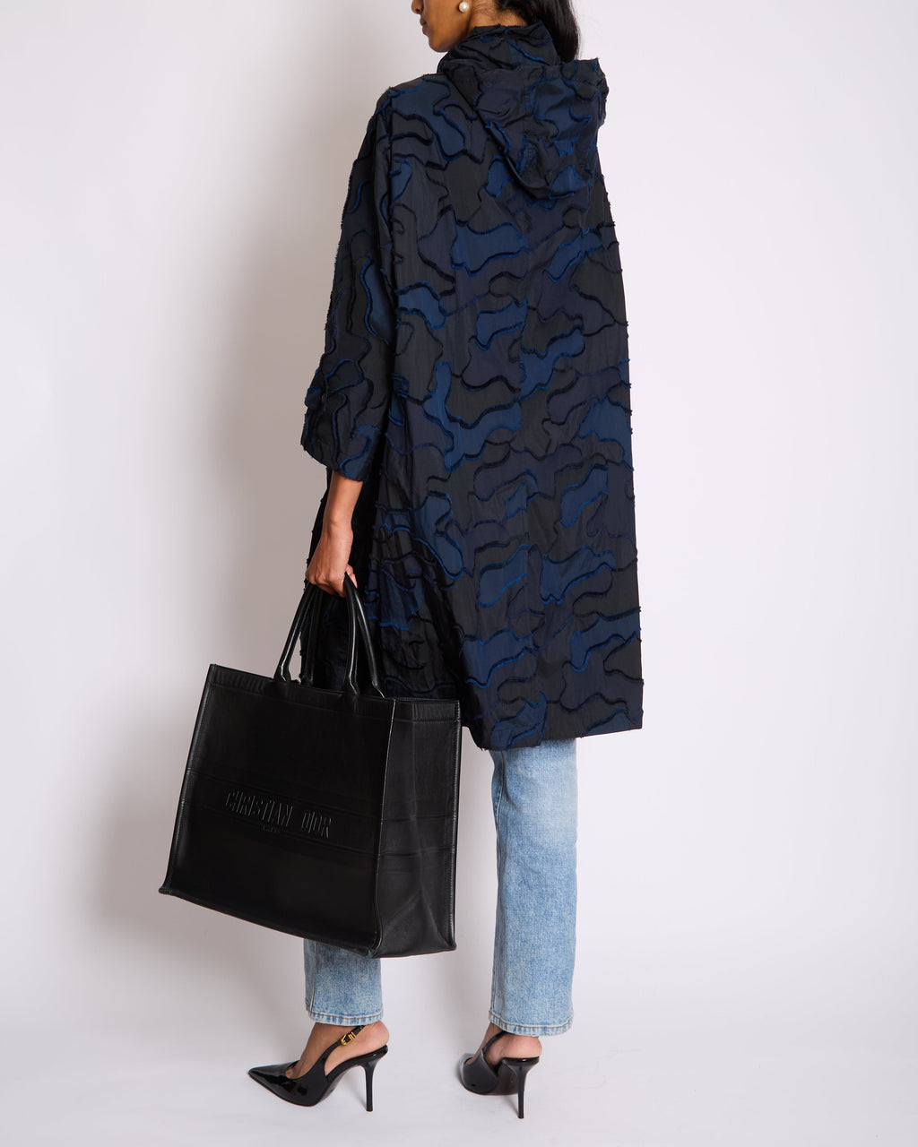 Christian Dior Navy & Black Camouflage Jacquard Long Sleeve Parka with Foldable Hood Size FR 34 (UK 6)