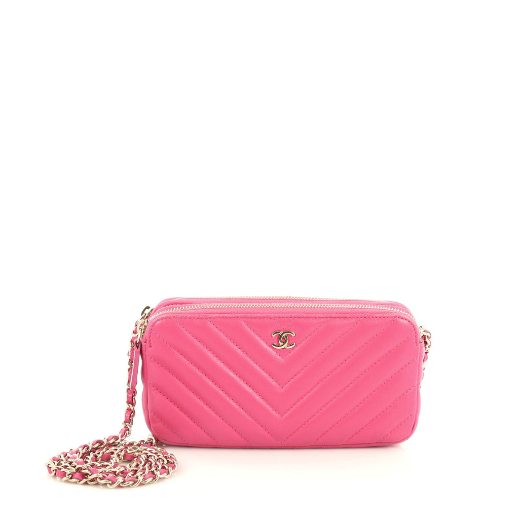Double Zip Clutch with Chain Chevron Lambskin