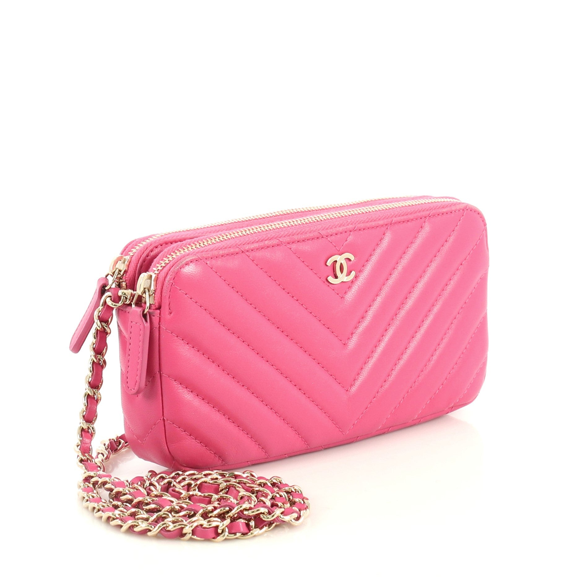 Double Zip Clutch with Chain Chevron Lambskin