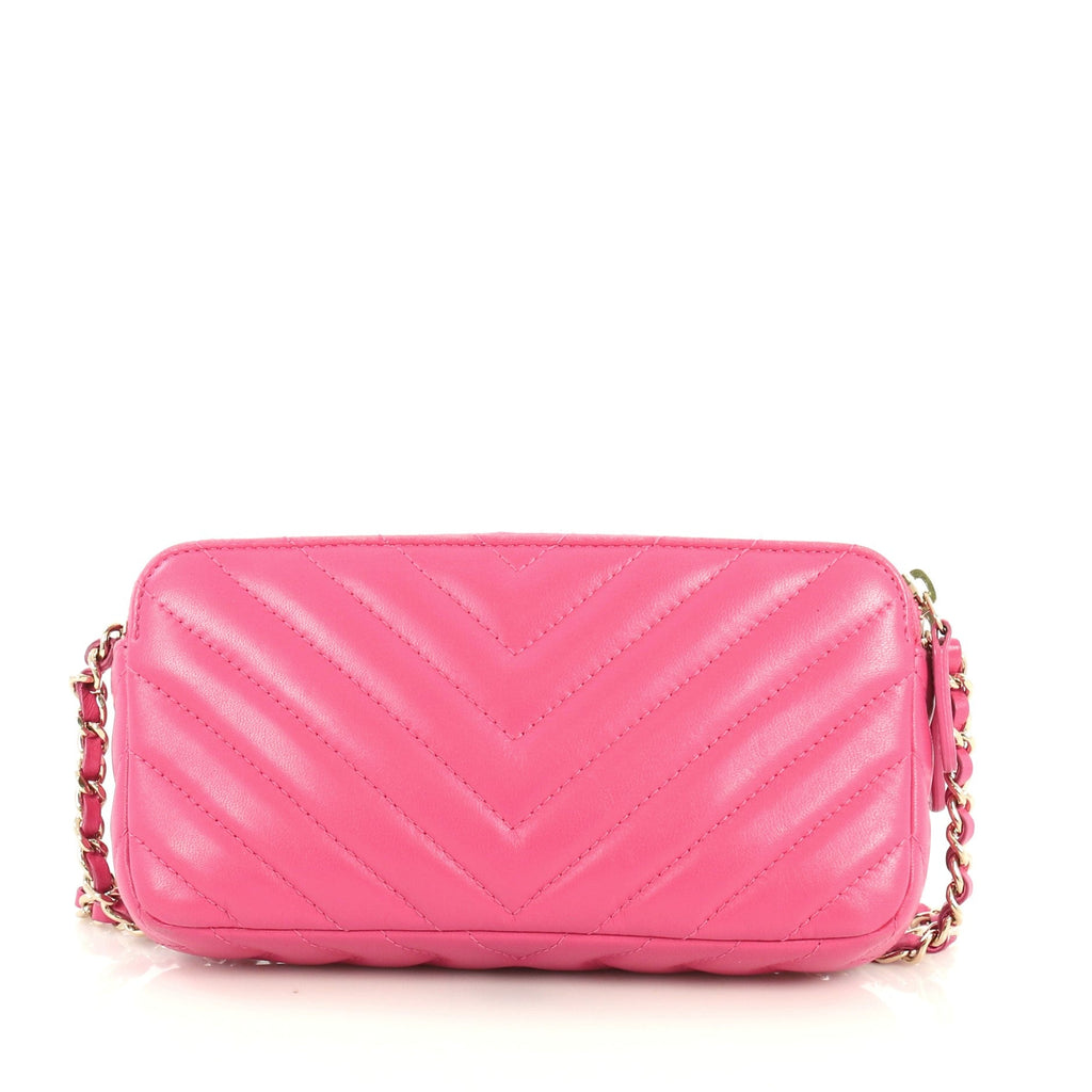 Double Zip Clutch with Chain Chevron Lambskin