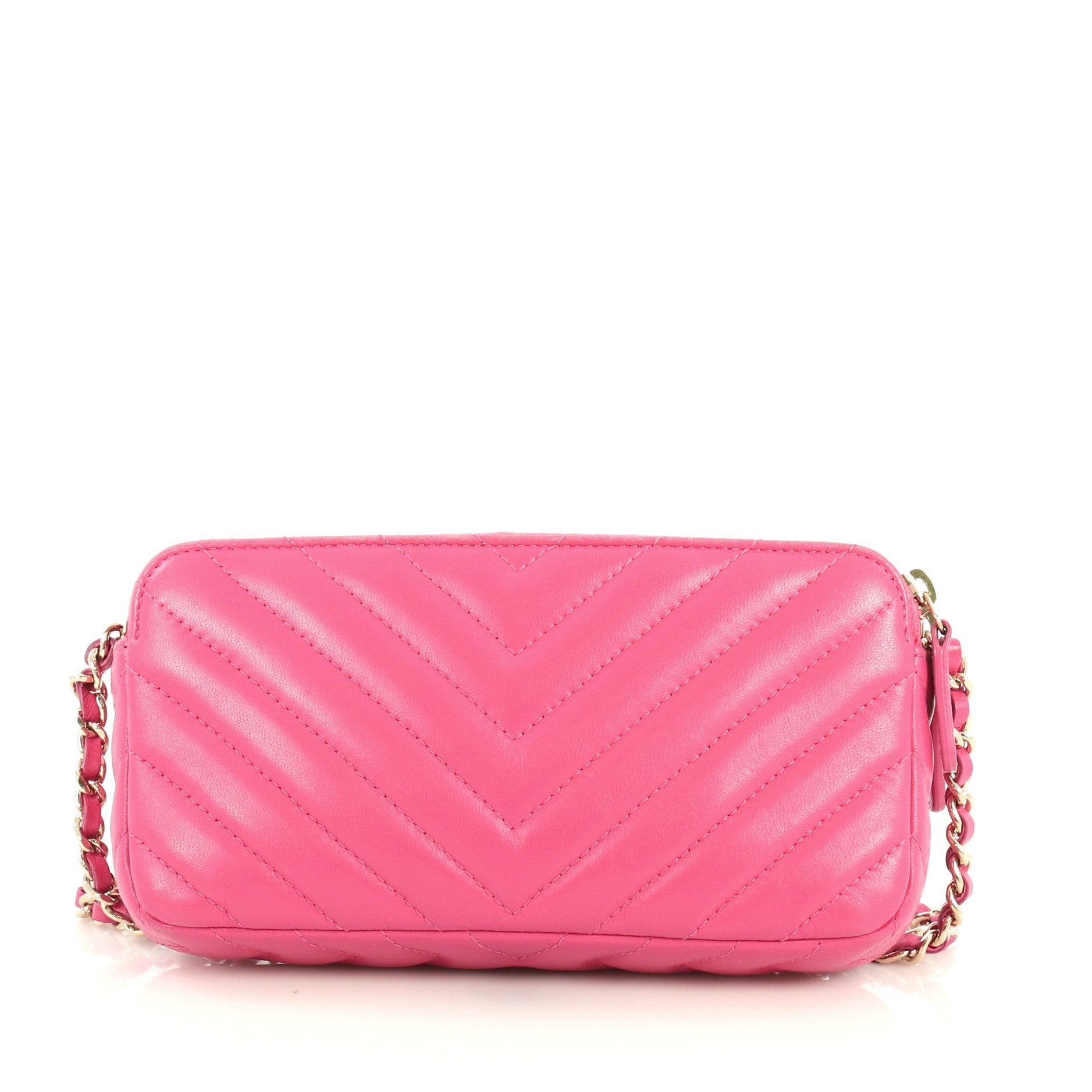 Double Zip Clutch with Chain Chevron Lambskin