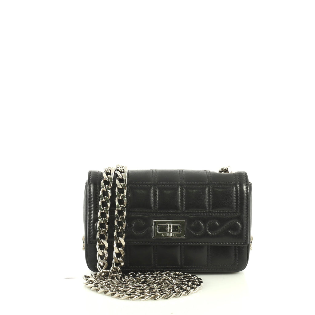 Vintage Chocolate Bar Mademoiselle Chain Flap Bag Quilted Leather Mini