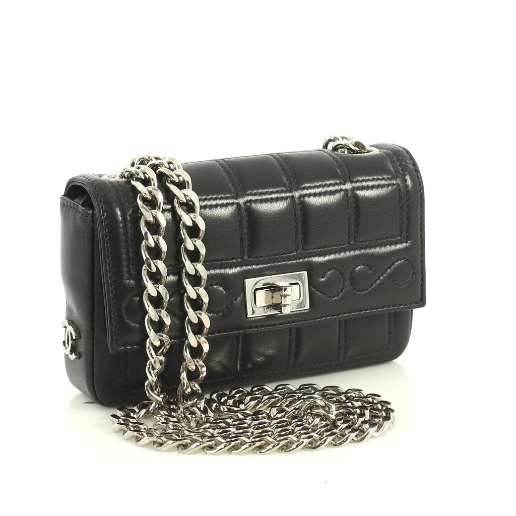Vintage Chocolate Bar Mademoiselle Chain Flap Bag Quilted Leather Mini
