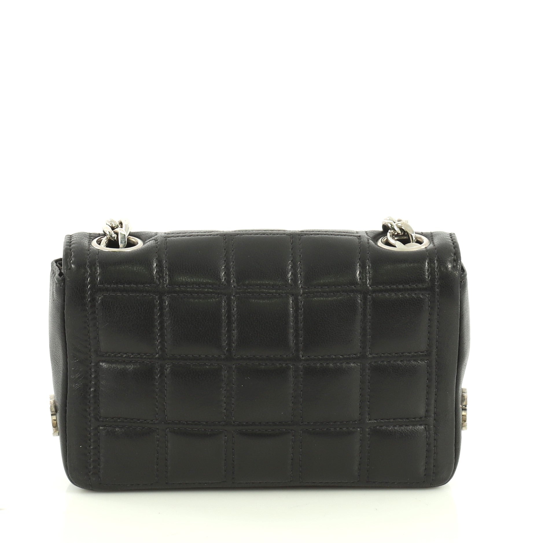 Vintage Chocolate Bar Mademoiselle Chain Flap Bag Quilted Leather Mini