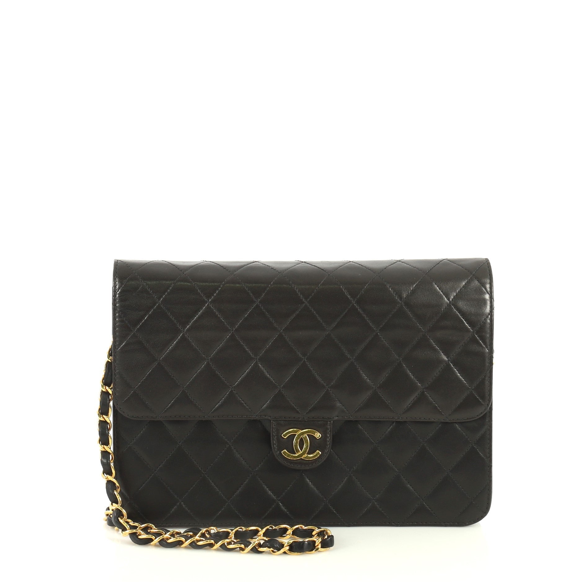 Vintage Clutch with Chain Quilted Leather Medium