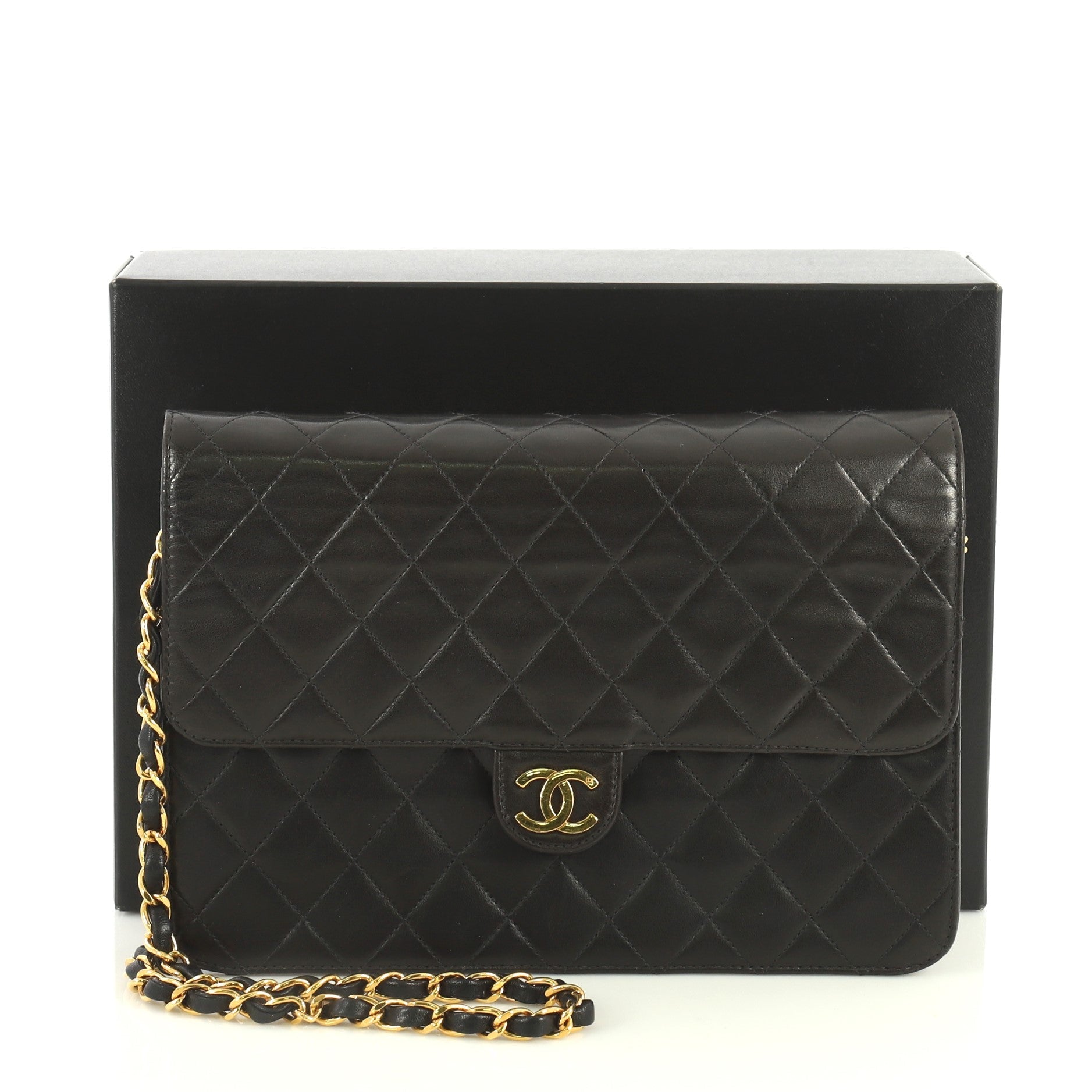 Vintage Clutch with Chain Quilted Leather Medium