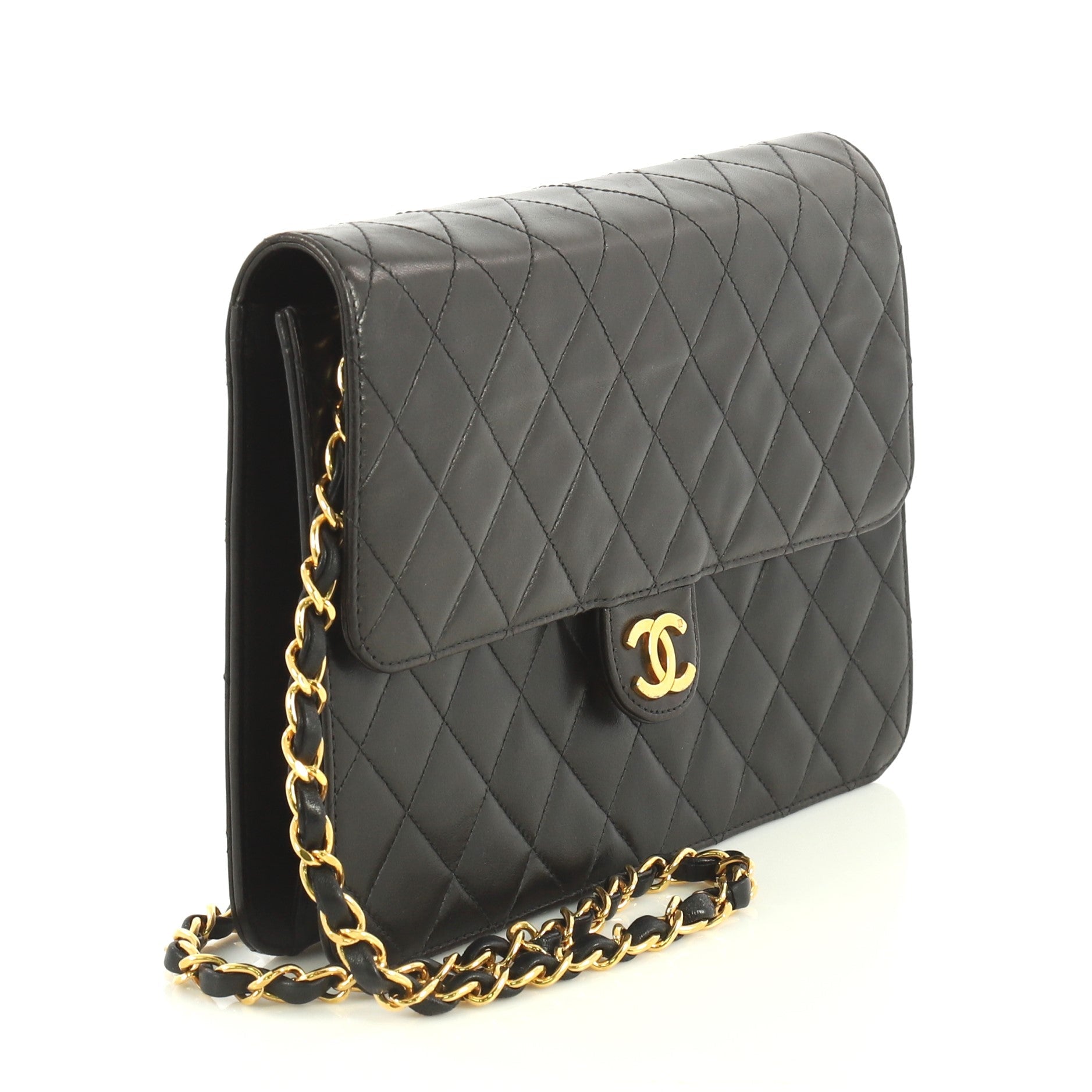 Vintage Clutch with Chain Quilted Leather Medium