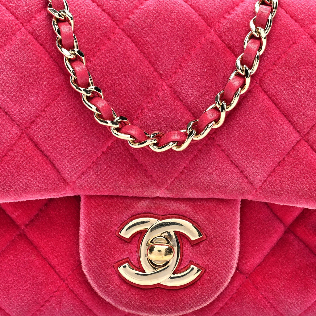 Velvet Quilted Mini Square Pearl Crush Flap Fuchsia
