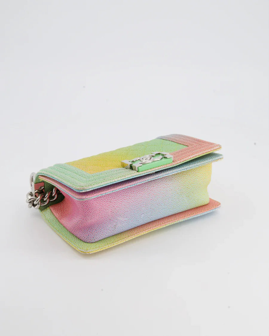 Chanel Caviar Quilted Small Cuba Rainbow Le Boy Bag Multicolour with Silver Hardware