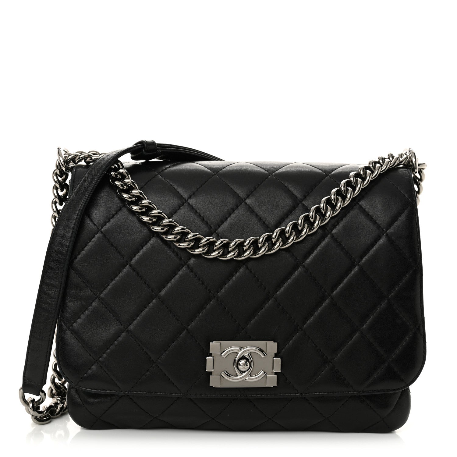 Lambskin Quilted Boy Messenger Black