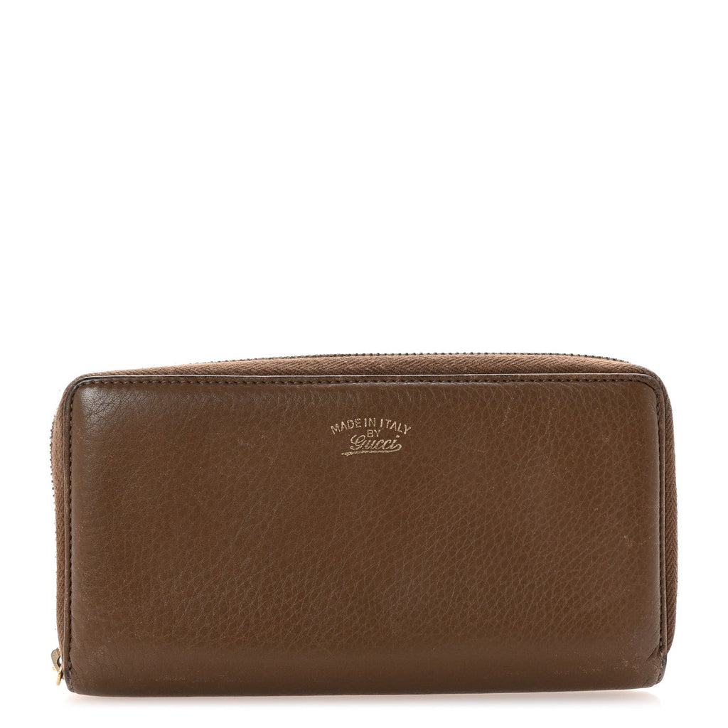 Dollar Calfskin Bamboo Tassel Zip Around Wallet Brown