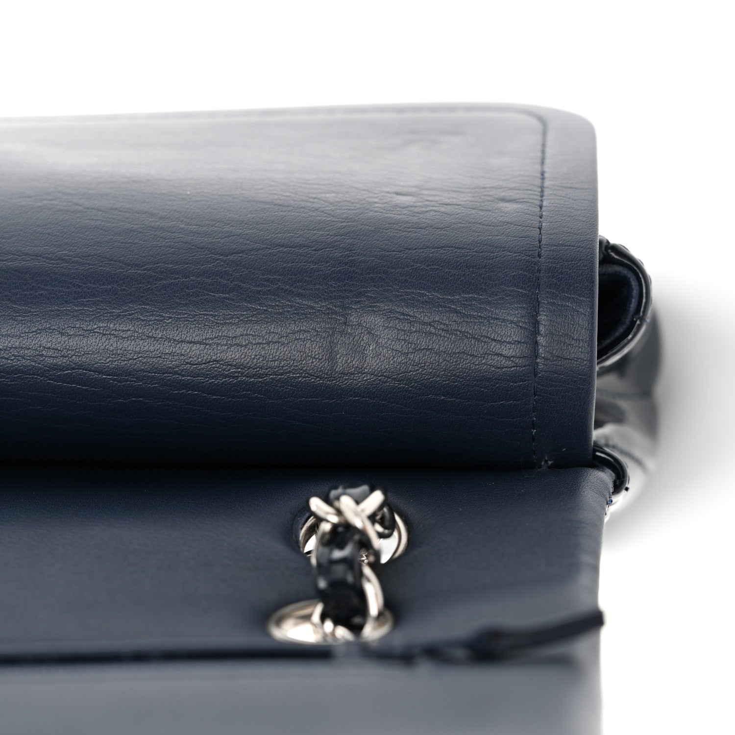 Patent Chevron Quilted Medium Double Flap Navy