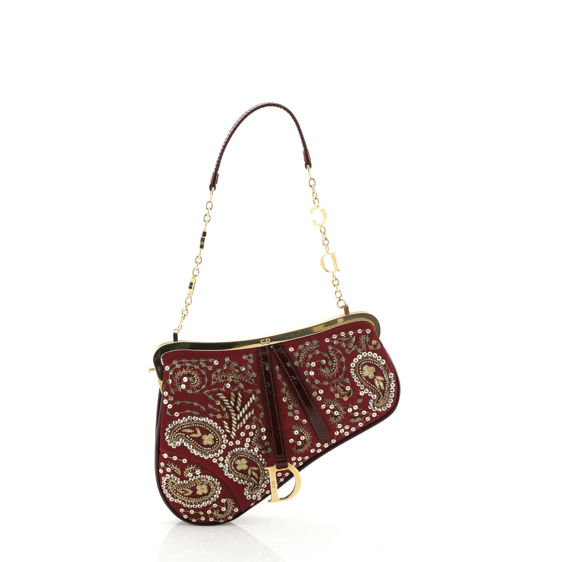 Vintage Saddle Frame Clutch Beaded Satin Mini