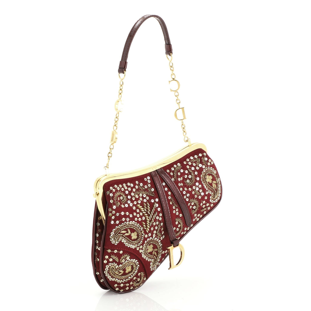 Vintage Saddle Frame Clutch Beaded Satin Mini