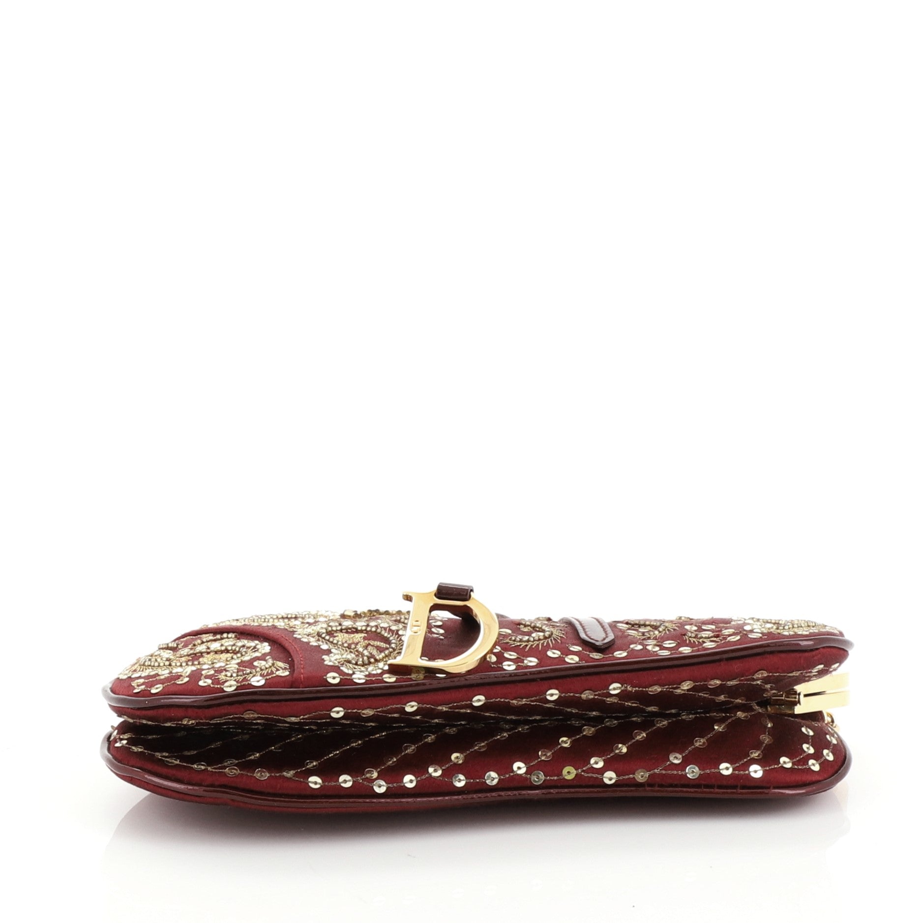 Vintage Saddle Frame Clutch Beaded Satin Mini