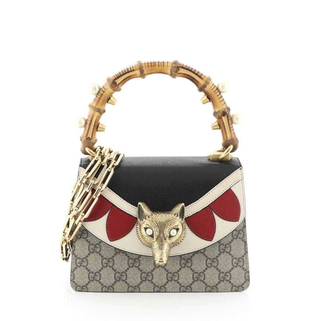 Broche Bamboo Top Handle Bag GG Coated Canvas and Leather Mini