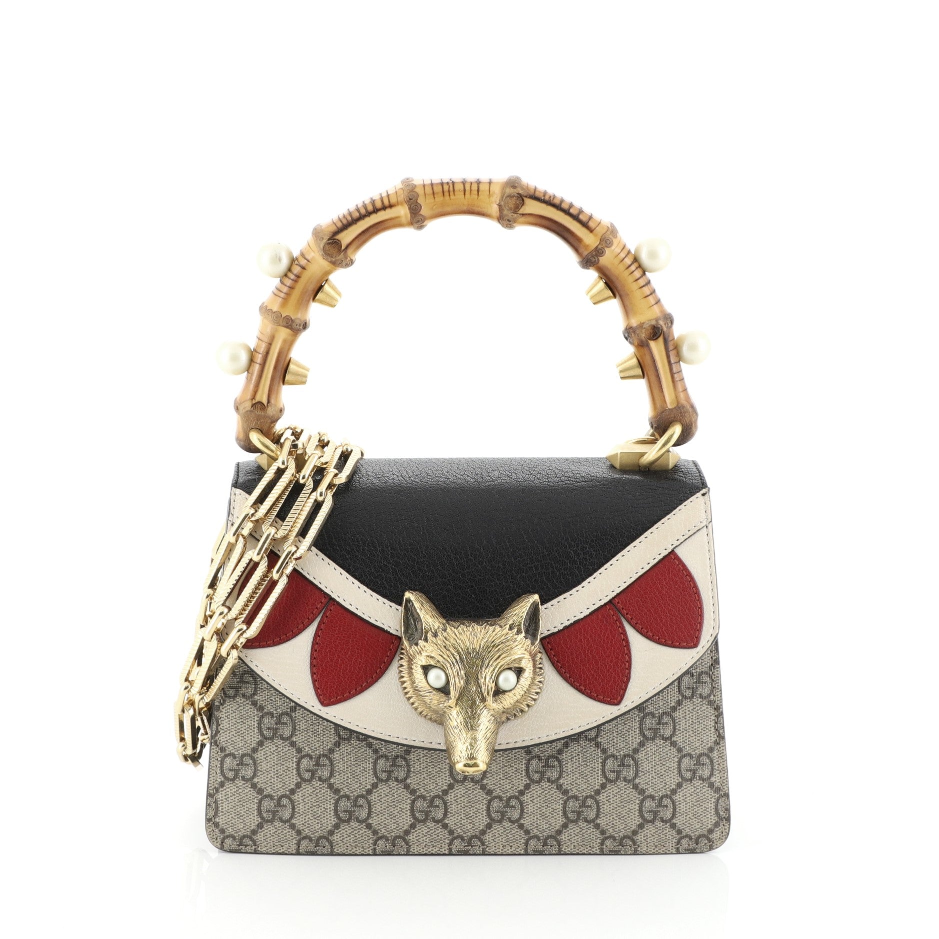 Broche Bamboo Top Handle Bag GG Coated Canvas and Leather Mini