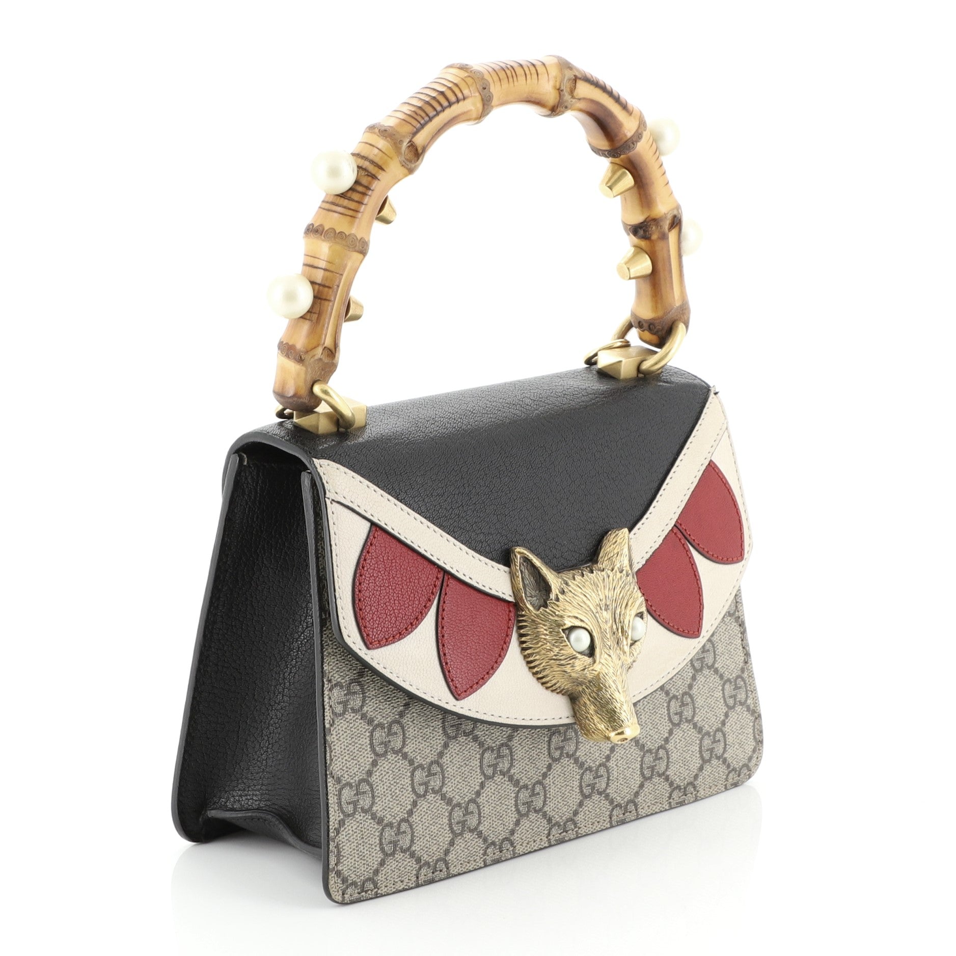 Broche Bamboo Top Handle Bag GG Coated Canvas and Leather Mini